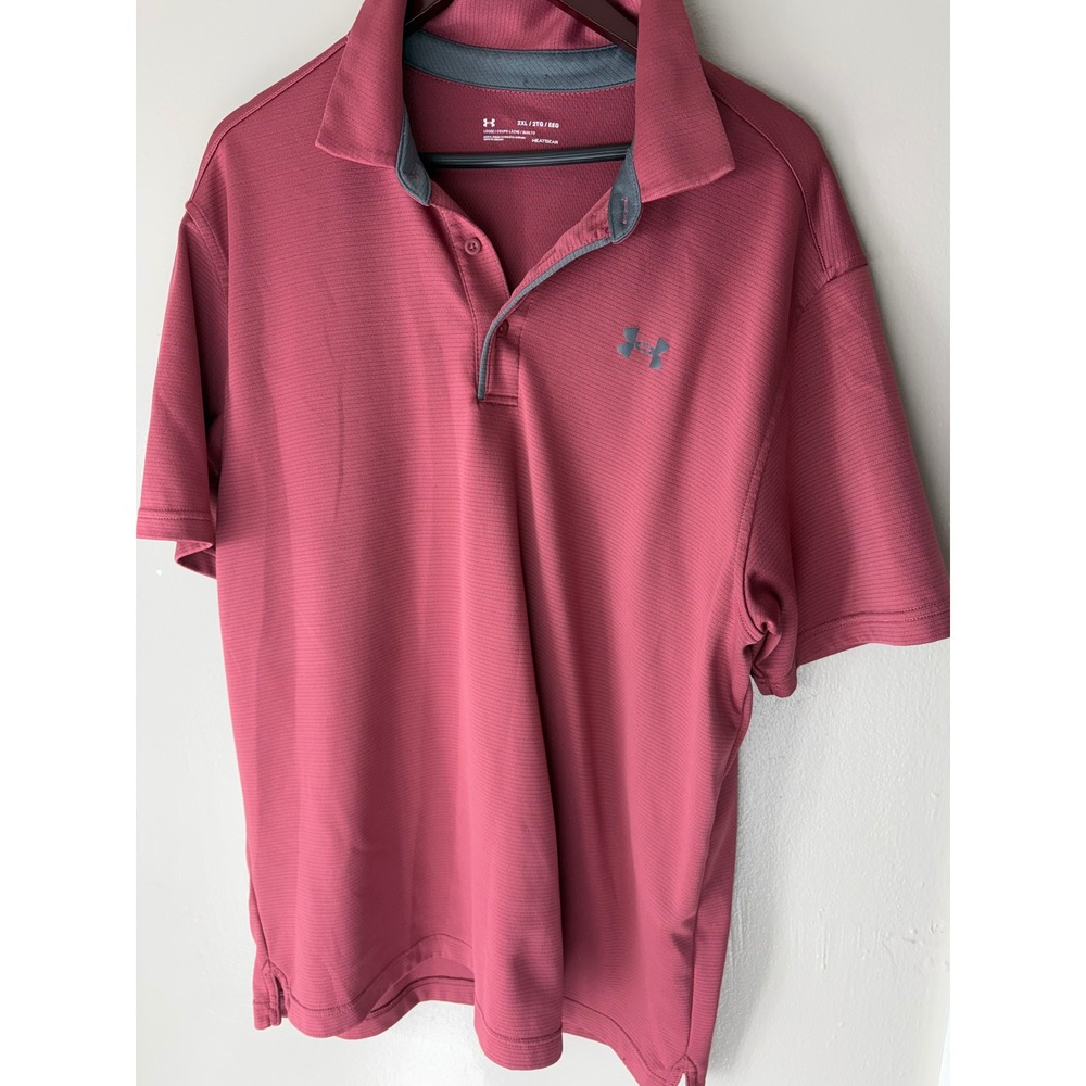 Under Armour Mens HeatGear Polo Shirt 2XL Loose Fit Maroon Short Sleeve Golf